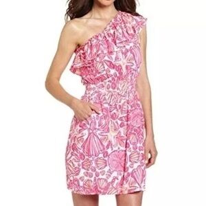 NWT Lilly Pulitzer Jessy Dress size L one shoulder Hotty Pink